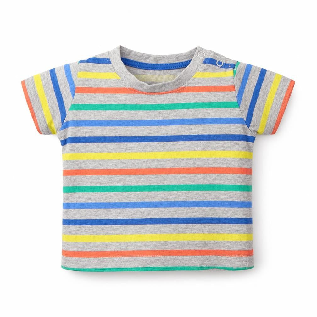 Primark Boys Multicoloured Striped Cotton Basic T-Shirt Size 3-6 Months Round Neck