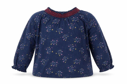 F&F Girls Blue Floral Cotton Basic T-Shirt Size 9-12 Months Round Neck