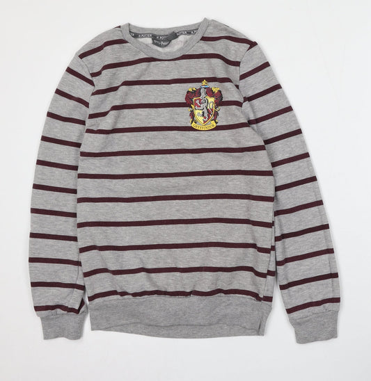 Primark Womens Grey Striped Polyester Pullover Sweatshirt Size 4