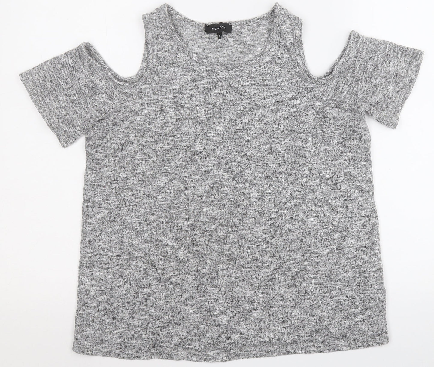 New Look Womens Grey  Polyester Basic T-Shirt Size 6 Round Neck