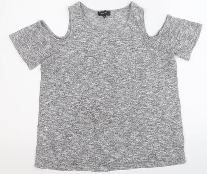 New Look Womens Grey  Polyester Basic T-Shirt Size 6 Round Neck