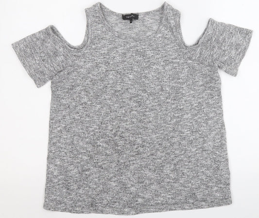 New Look Womens Grey  Polyester Basic T-Shirt Size 6 Round Neck