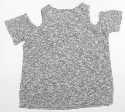 New Look Womens Grey  Polyester Basic T-Shirt Size 6 Round Neck