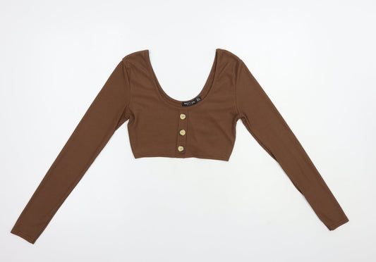 Nasdty Gal Womens Brown  Plastic Cropped Blouse Size 4 Scoop Neck