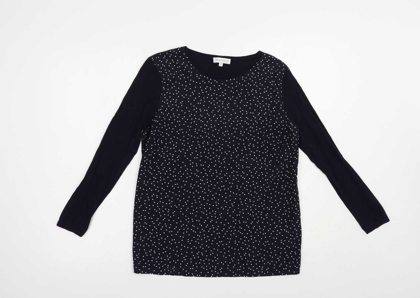 Warehouse Womens Blue Crew Neck Polka Dot Cotton Pullover Jumper Size 10