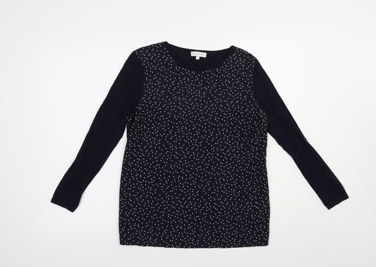 Warehouse Womens Blue Crew Neck Polka Dot Cotton Pullover Jumper Size 10