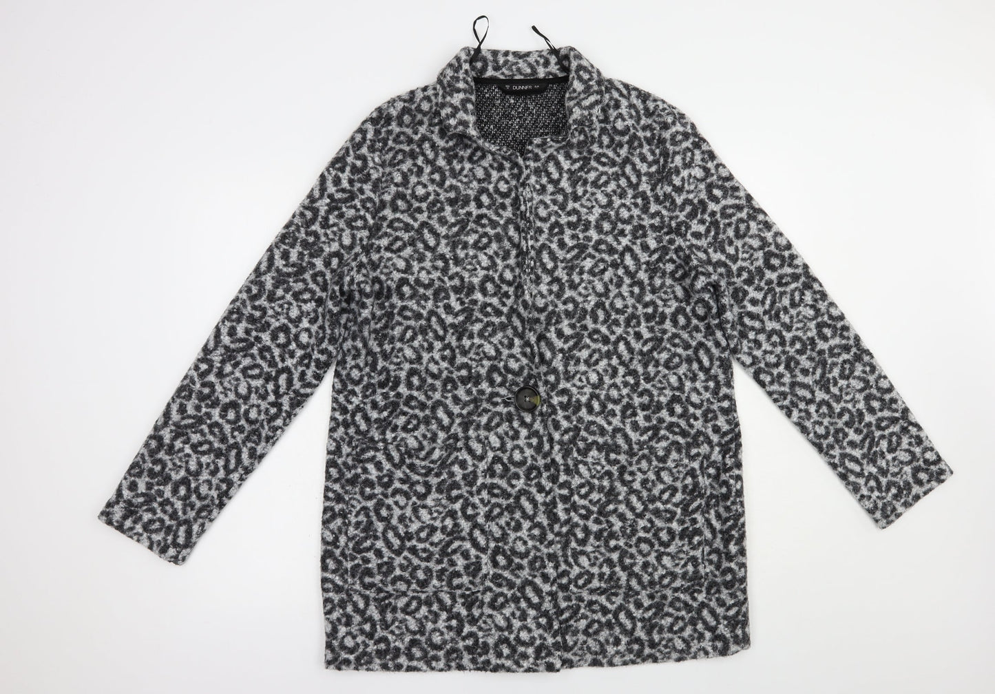 Dunnes Stores Womens Grey Animal Print  Jacket Coatigan Size M  Button