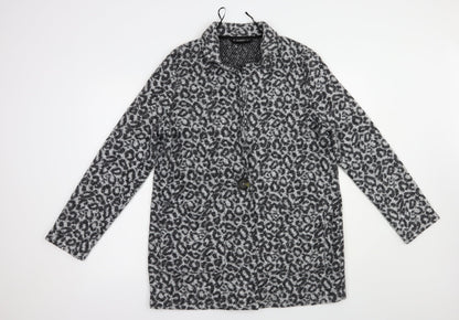 Dunnes Womens Grey Animal Print  Jacket Coatigan Size M  Button