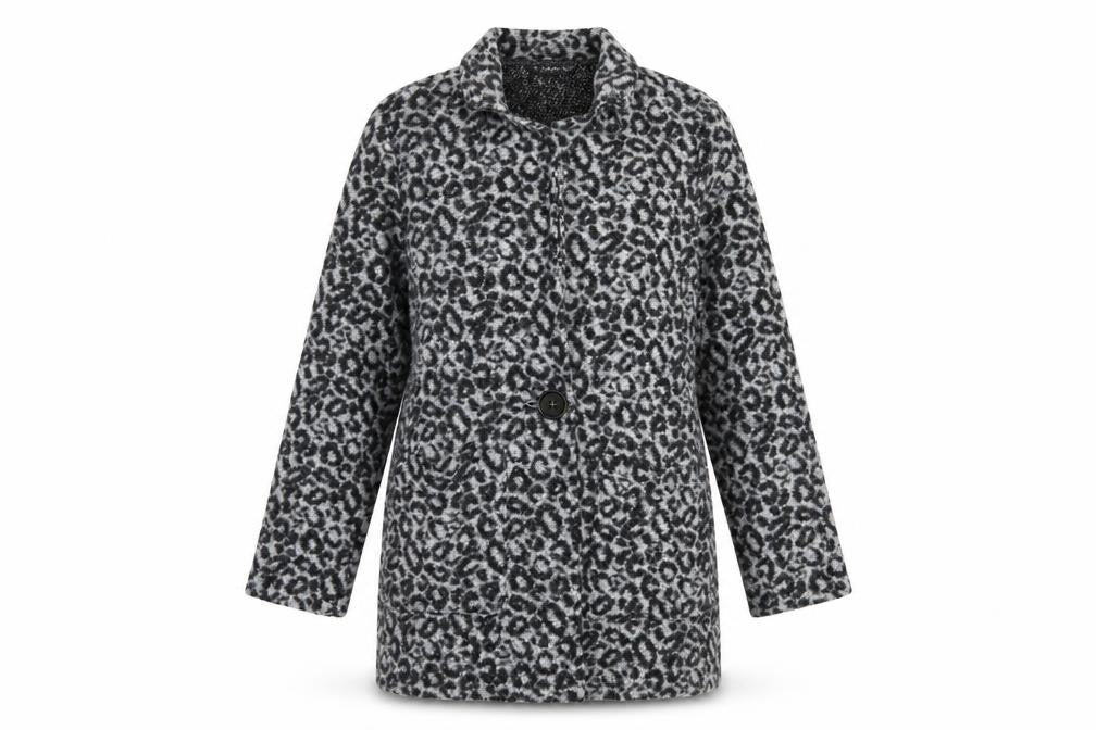 Dunnes Stores Womens Grey Animal Print  Jacket Coatigan Size M  Button