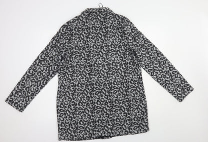 Dunnes Womens Grey Animal Print  Jacket Coatigan Size M  Button