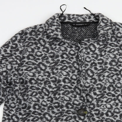 Dunnes Womens Grey Animal Print  Jacket Coatigan Size M  Button