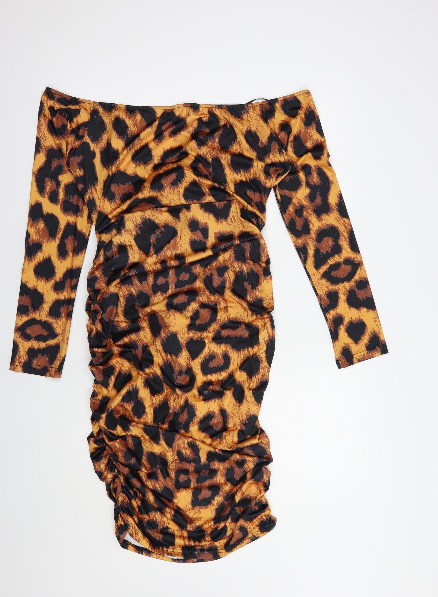 CHICME Womens Orange Animal Print Cotton Bodycon  Size XL  Off the Shoulder Pullover
