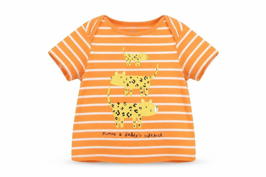 F&F Girls Orange Striped Cotton Pullover T-Shirt Size 2-3 Years Crew Neck Pullover - Cute Wild Cats