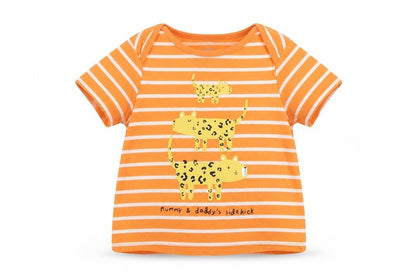 F&F Girls Orange Striped Cotton Pullover T-Shirt Size 2-3 Years Crew Neck Pullover - Cute Wild Cats