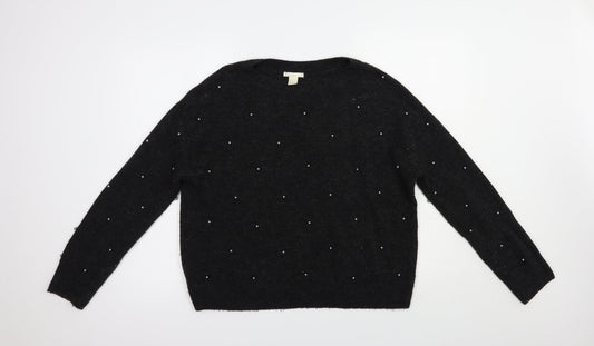 H&M Womens Grey Boat Neck  Acrylic Pullover Jumper Size S