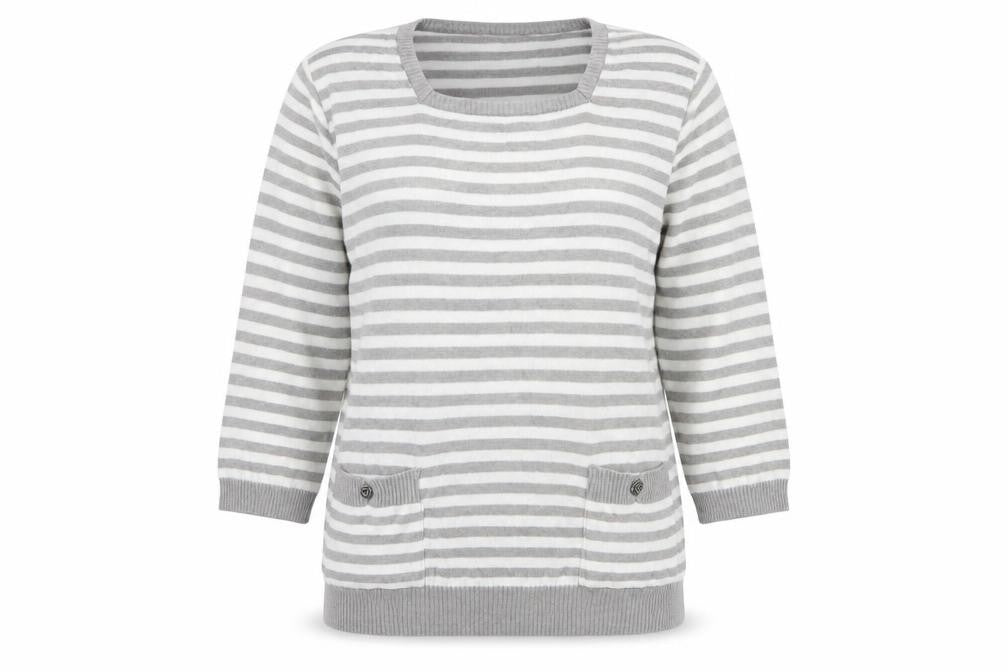 Preworn Womens Grey Square Neck Striped Cotton Pullover Jumper Size M
