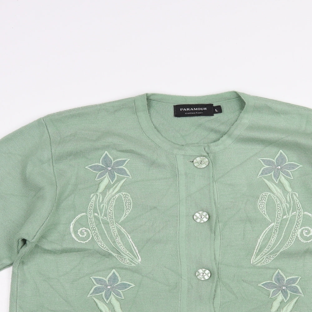 Paramour Womens Green Crew Neck  Acrylic Cardigan Jumper Size L
