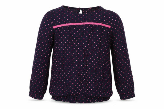 Primark Girls Blue Polka Dot Viscose Basic Blouse Size 5-6 Years Crew Neck Button