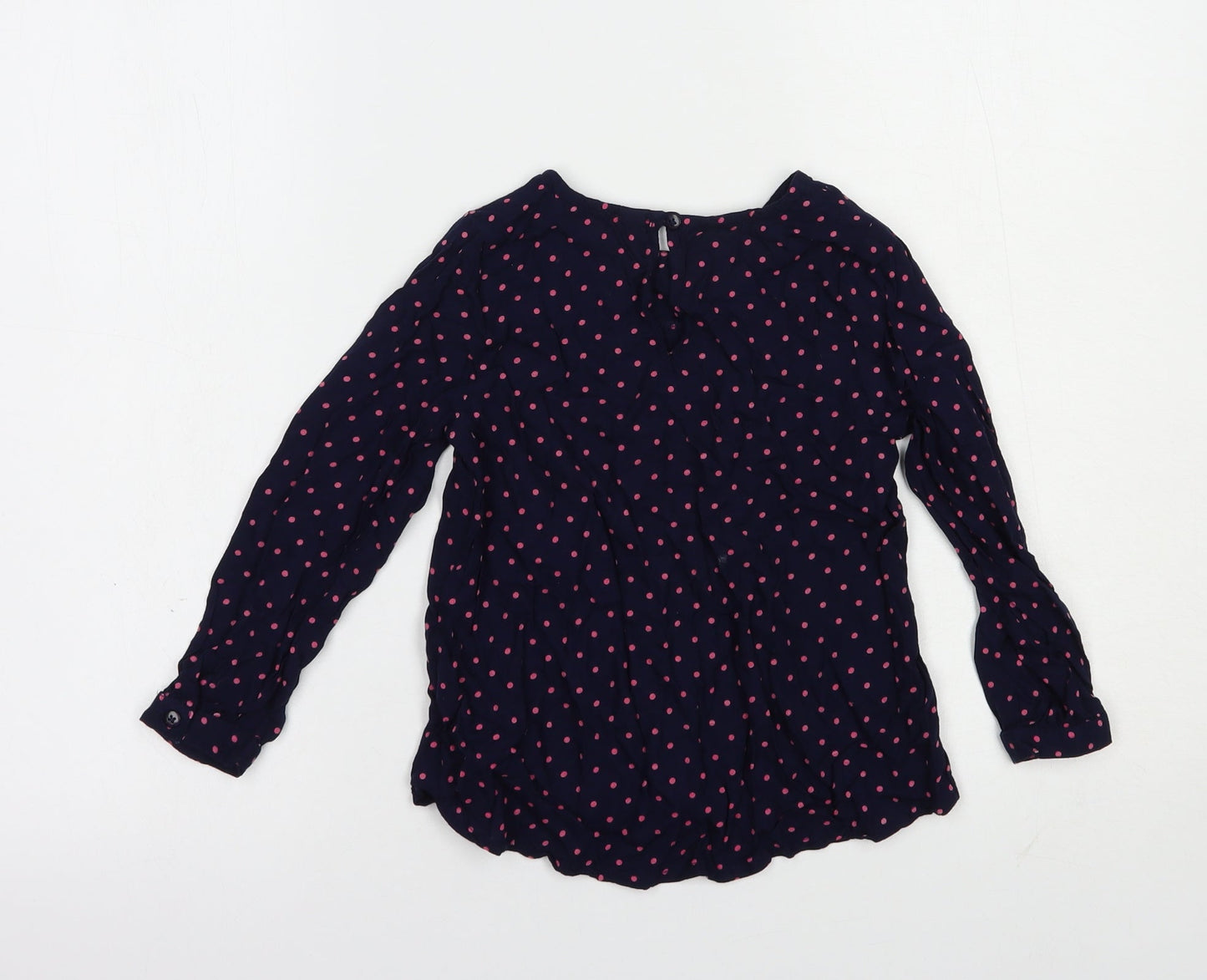 Primark Girls Blue Polka Dot Viscose Basic Blouse Size 5-6 Years Crew Neck Button