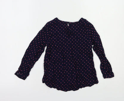 Primark Girls Blue Polka Dot Viscose Basic Blouse Size 5-6 Years Crew Neck Button