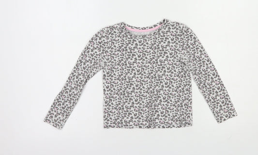 Primark Girls Grey Animal Print Cotton Basic T-Shirt Size 4-5 Years Crew Neck Pullover