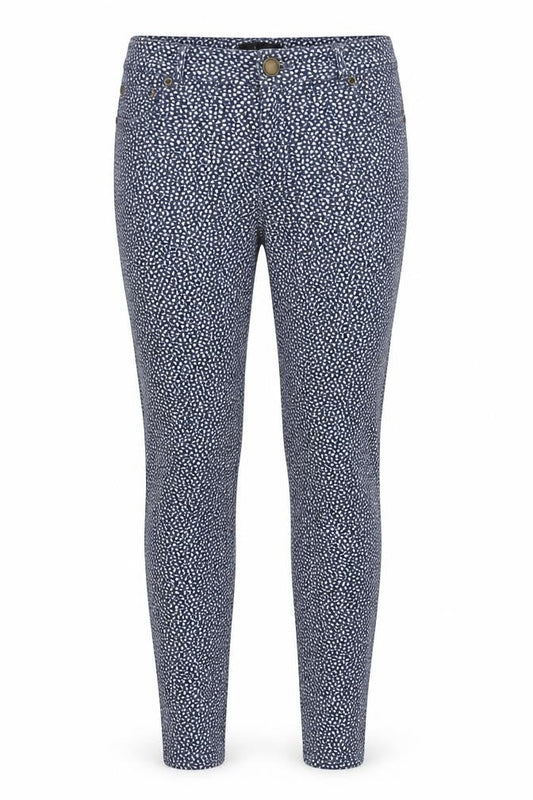 Goldigga Womens Blue Geometric Cotton Jegging Trousers Size 16 L26 in Regular Button
