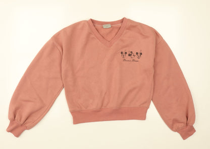 Preloved Primark Womens Pink V-Neck  Polyester Pullover Jumper Size XS   - Minnie Mouse - Front