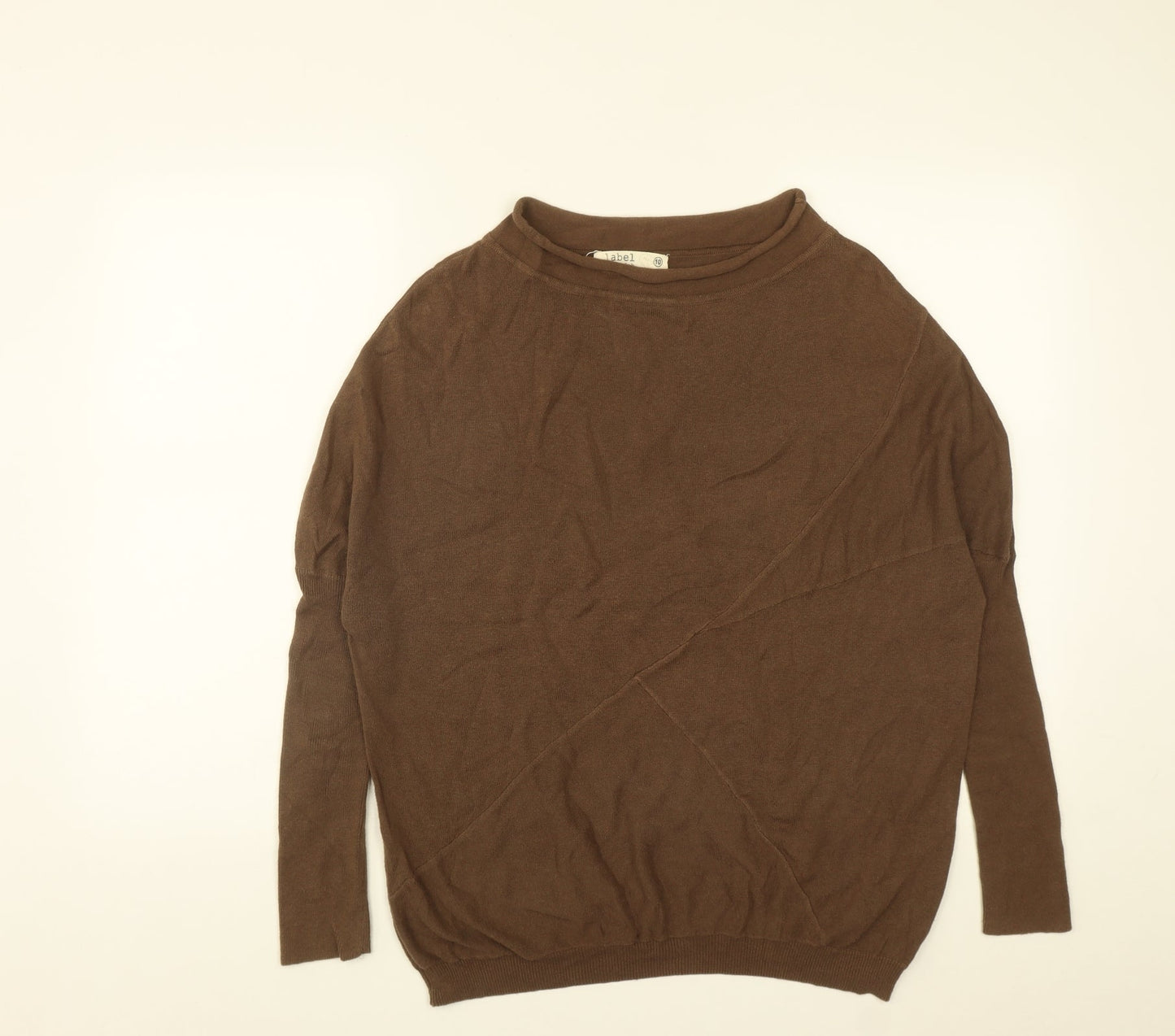 Label Lab Womens Brown Round Neck  Cotton Pullover Jumper Size 10