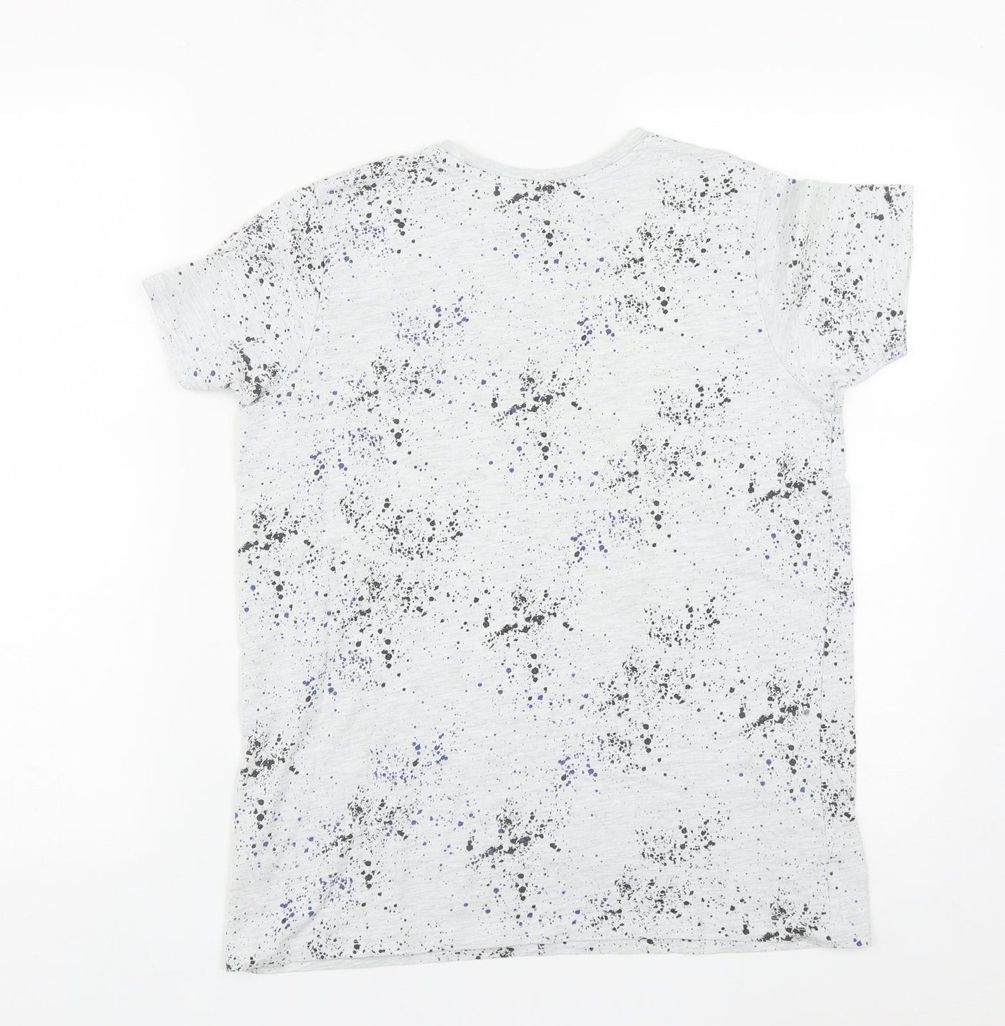 Primark Boys Grey Geometric Cotton Basic Casual Size 12-13 Years Round Neck