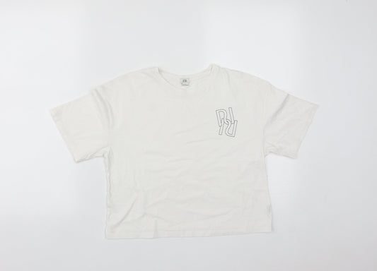 River Island Girls White  Cotton Cropped Casual Size 11-12 Years Round Neck