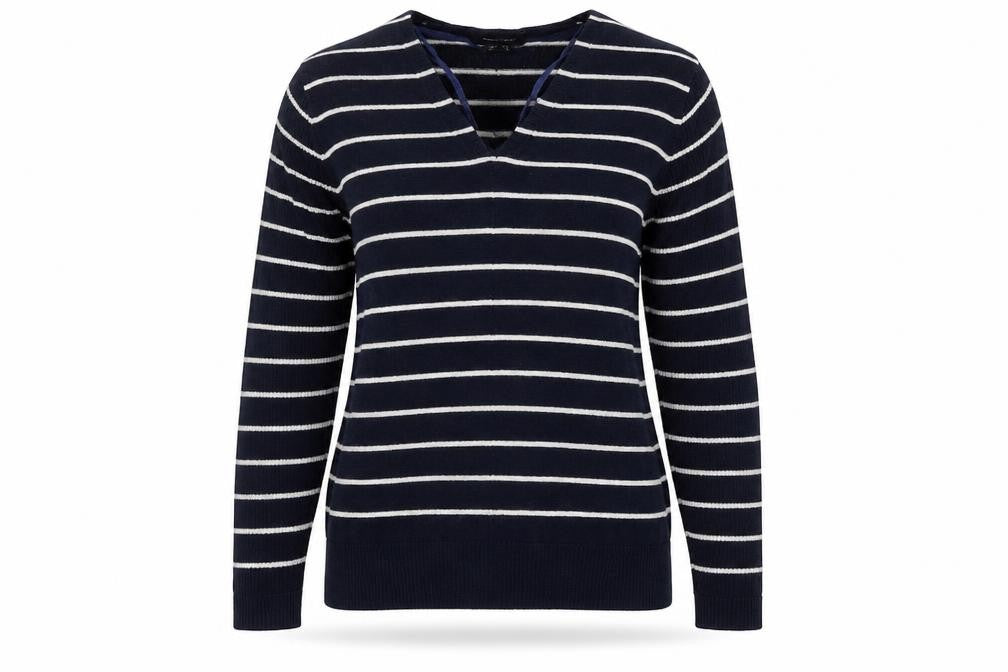 Primark Womens Blue V-Neck Striped Acrylic Pullover Jumper Size 10