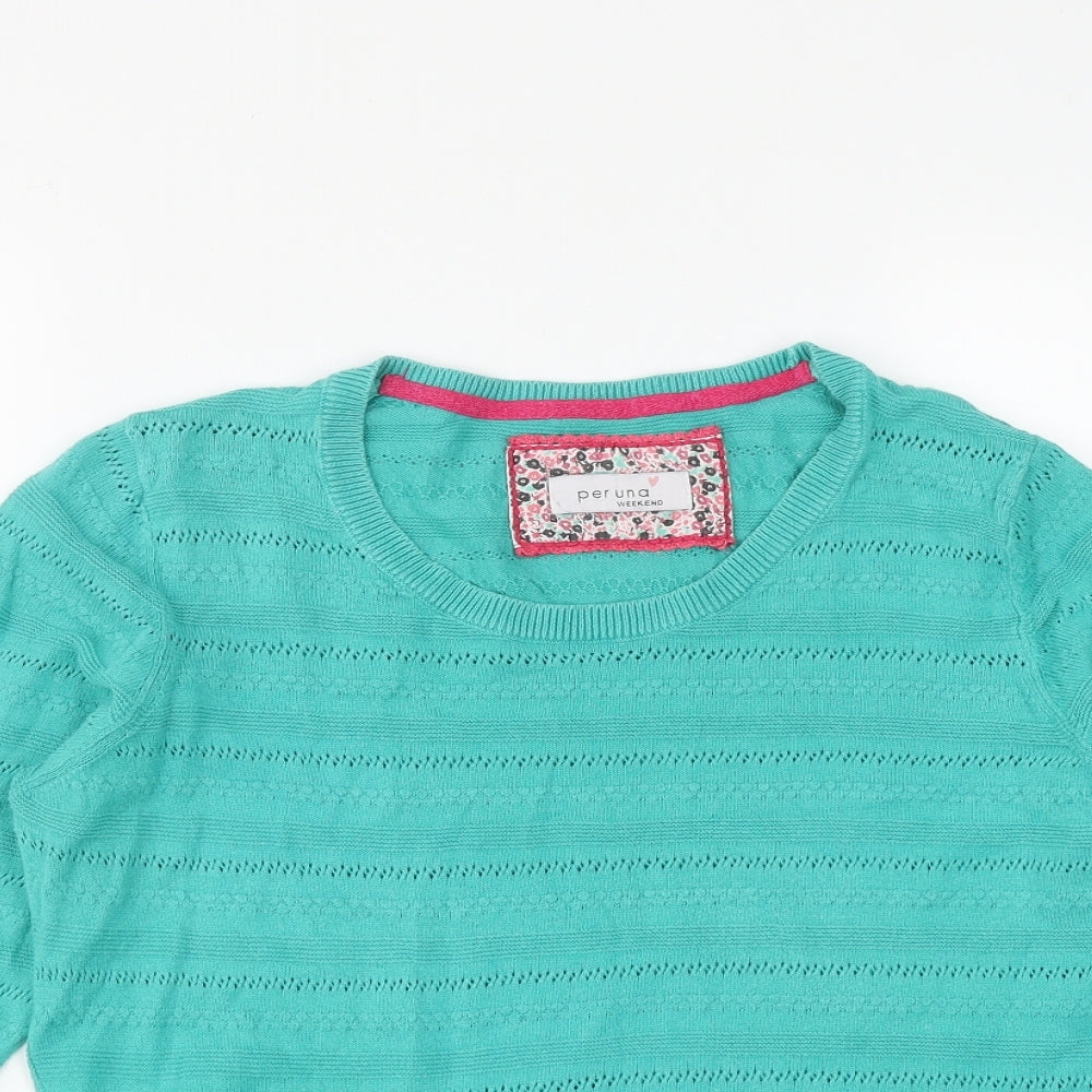 Marks and Spencer Womens Green Round Neck  Cotton Pullover Jumper Size 12