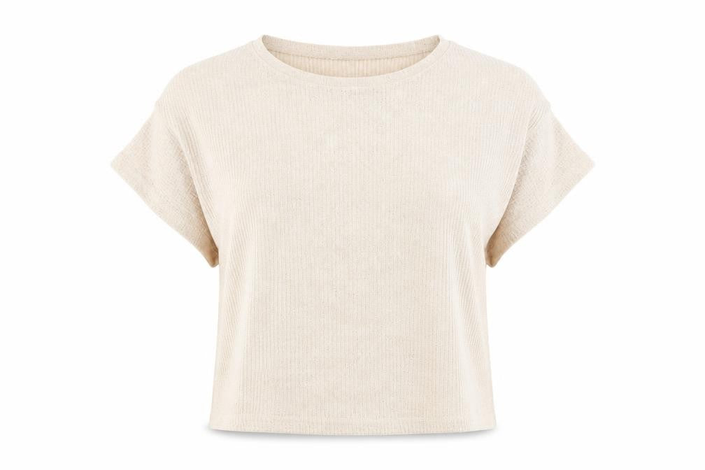 Preowrn Womens Beige  Polyester Cropped T-Shirt Size L Round Neck