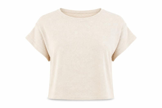 Preowrn Womens Beige  Polyester Cropped T-Shirt Size L Round Neck
