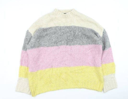 New Look Womens Multicoloured Round Neck Striped Acrylic Pullover Jumper Size S