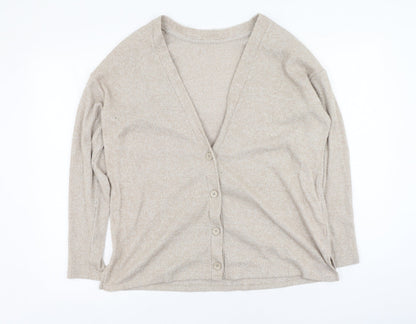 Pep&Co Womens Brown V-Neck  Polyester Cardigan Jumper Size 8