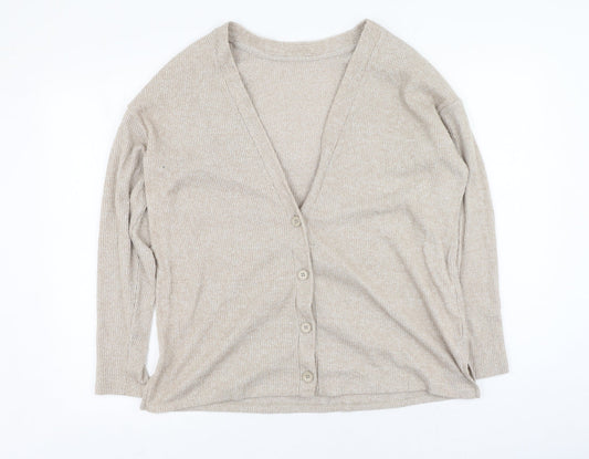 Pep&co  Womens Brown V-Neck  Polyester Cardigan Jumper Size 8