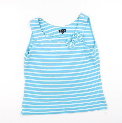 CMD Womens Blue Striped Polyester Basic Tank Size M Round Neck