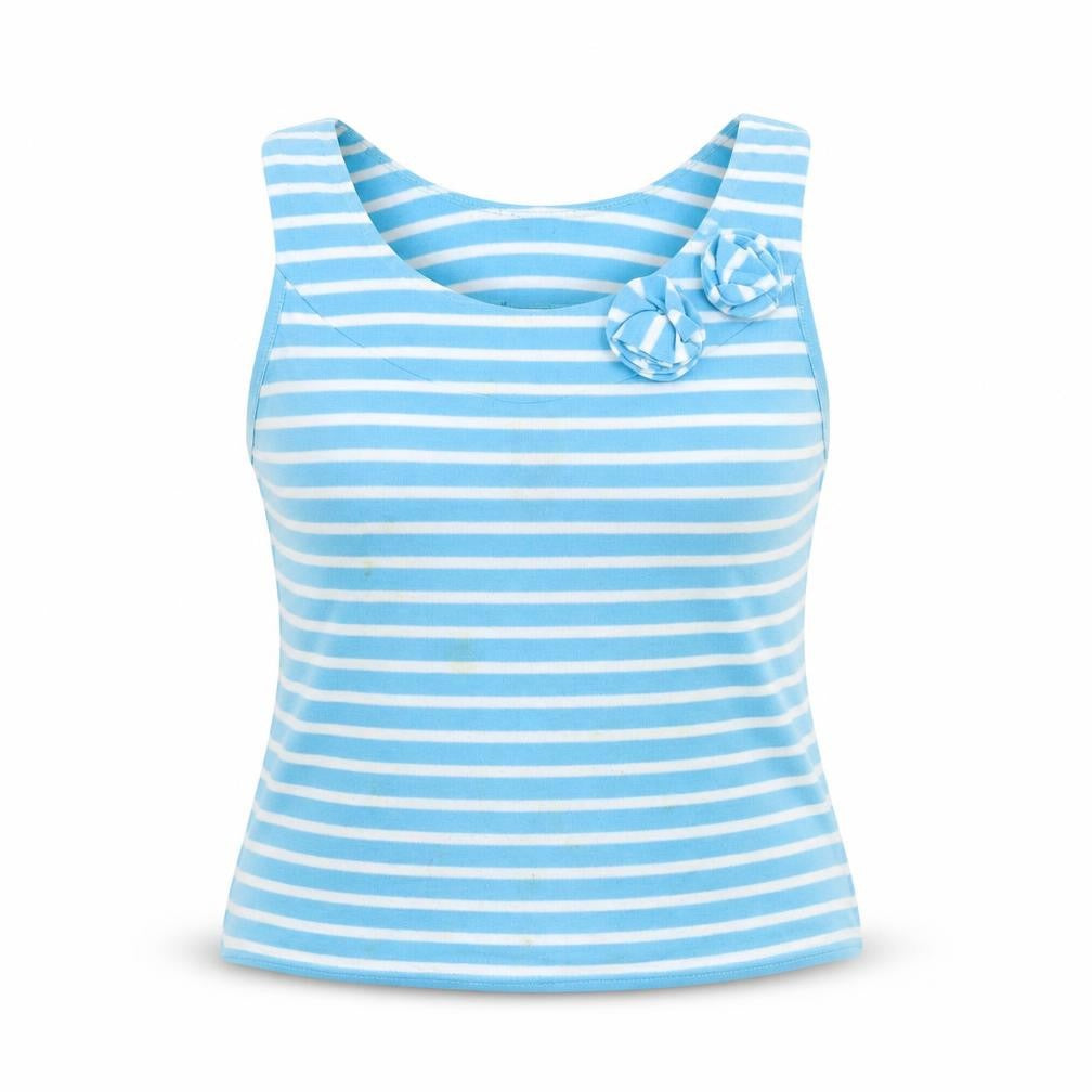 C.M.D Womens Blue Striped Polyester Basic Tank Size M Round Neck
