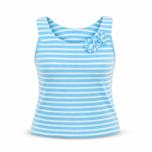 C.M.D Womens Blue Striped Polyester Basic Tank Size M Round Neck