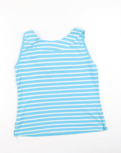 CMD Womens Blue Striped Polyester Basic Tank Size M Round Neck