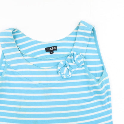 CMD Womens Blue Striped Polyester Basic Tank Size M Round Neck