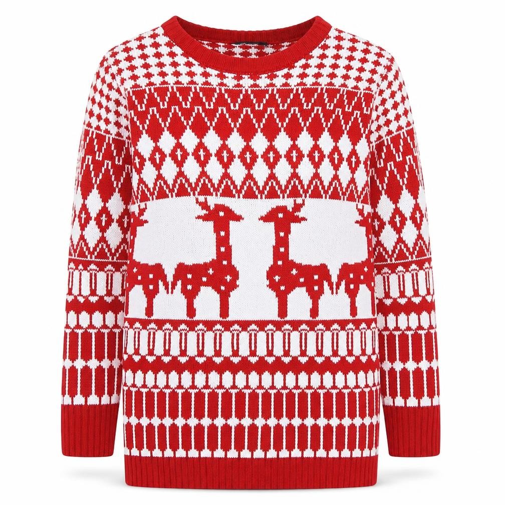 iclosam Womens Red Crew Neck Geometric Acrylic Pullover Jumper Size S