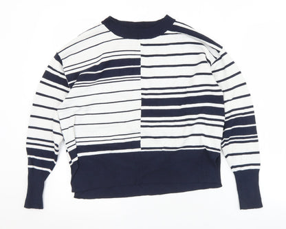 Topshop Womens White Crew Neck Striped Viscose Pullover Jumper Size 6