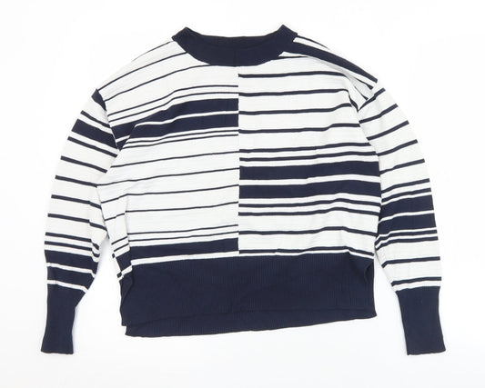 Topshop Womens White Crew Neck Striped Viscose Pullover Jumper Size 6