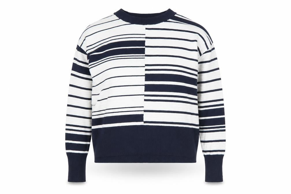 Topshop Womens White Crew Neck Striped Viscose Pullover Jumper Size 6
