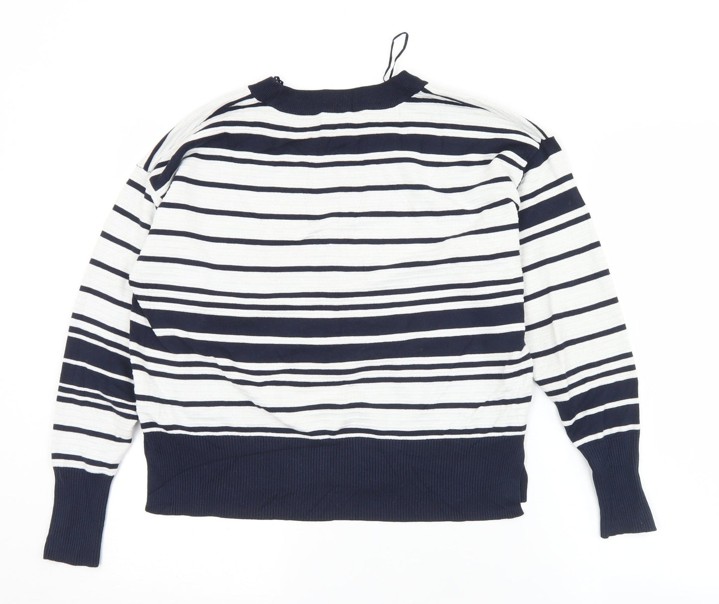 Topshop Womens White Crew Neck Striped Viscose Pullover Jumper Size 6