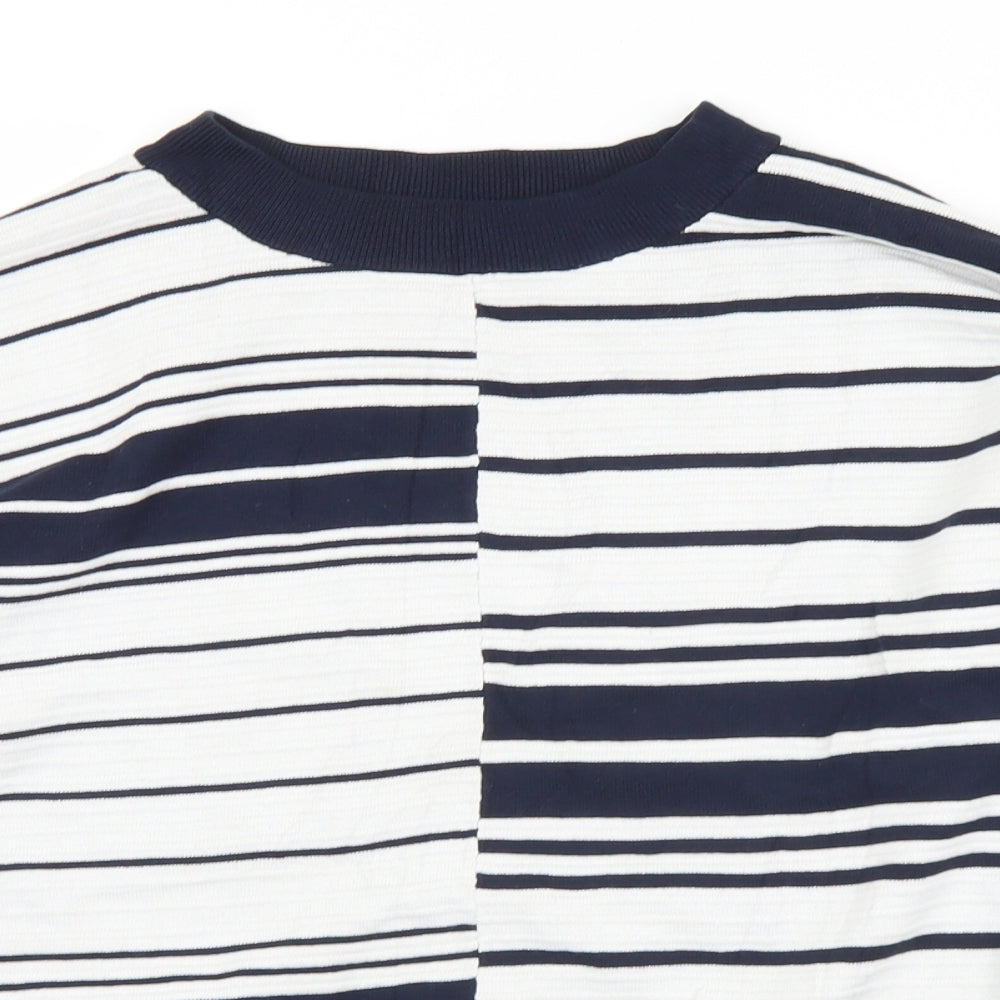 Topshop Womens White Crew Neck Striped Viscose Pullover Jumper Size 6