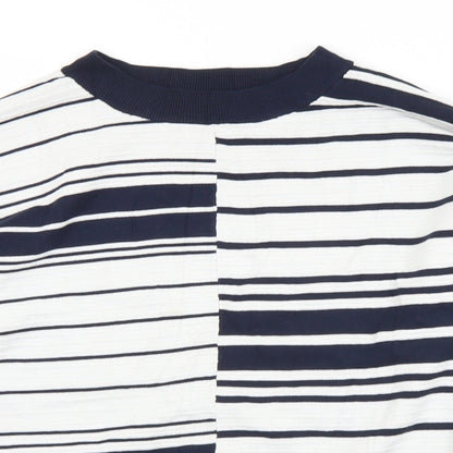 Topshop Womens White Crew Neck Striped Viscose Pullover Jumper Size 6