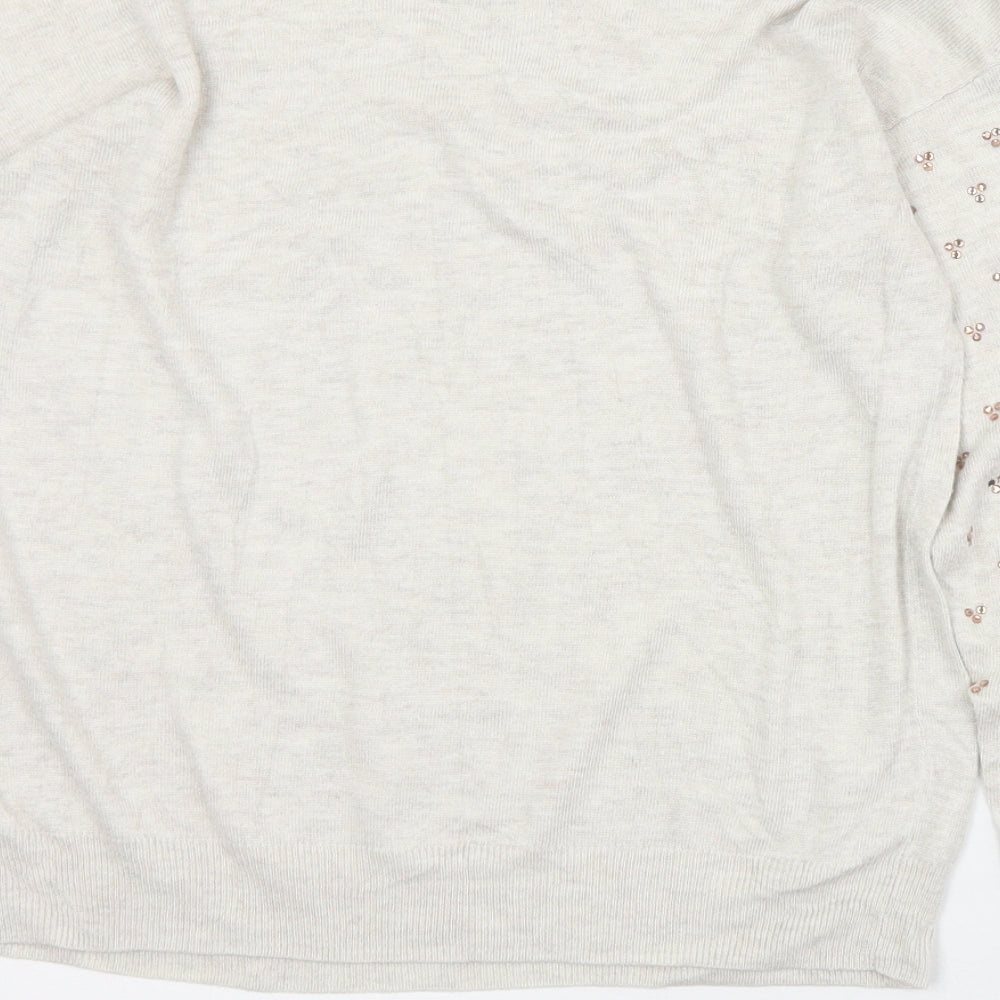 F&F Womens Ivory Round Neck  Polyester Pullover Jumper Size 14
